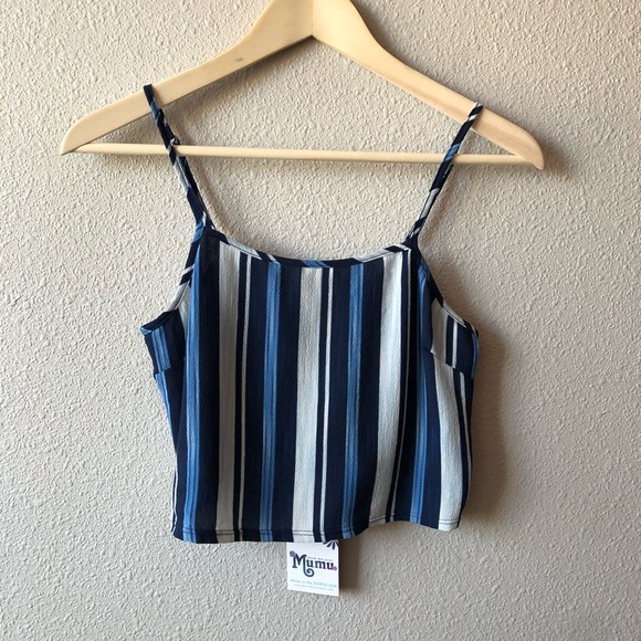 Show Me Your MuMu Tops - Show Me Your MuMu Blue and White Striped Cropped Tank